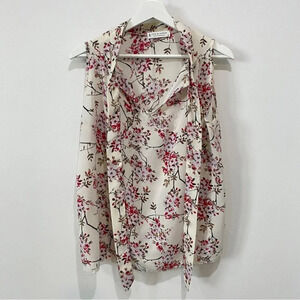 Jon & Anna M Feminine  Floral Sleeveless Blouse with Tie Neck - Sakura Print